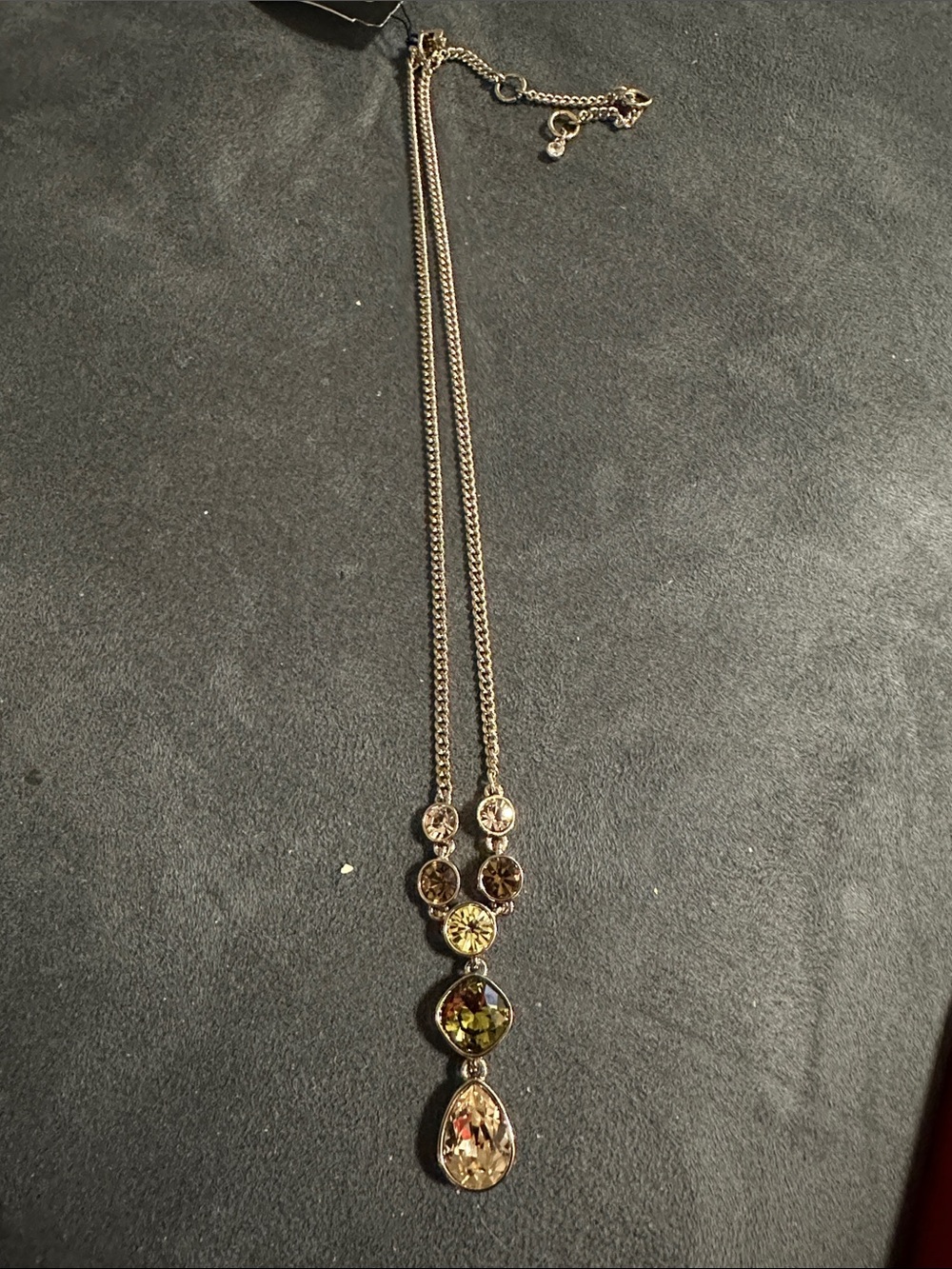 Givenchy Gold-Tone Pendant Necklace with Olive and Champagne Stones. PREOWNED.